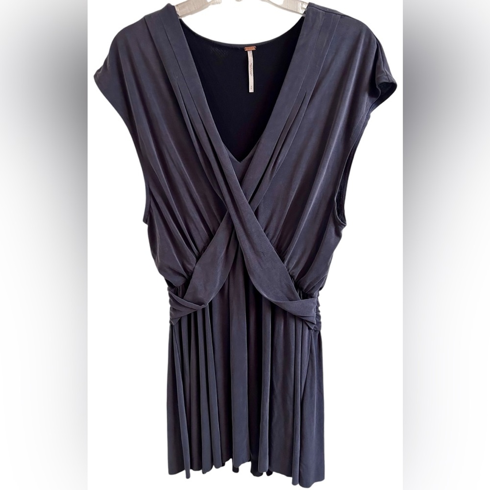 FREE PEOPLE Cupro Criss Cross Cap Sleeve Minidress/Tunic In Black Sz S/M ✨EUC✨